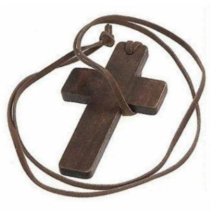 木製十字架項鍊配皮繩
